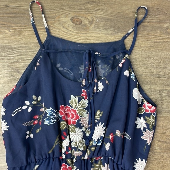 Lush Women’s Navy Blue Floral Spaghetti Strap Mini Dress, size Small - Picture 12 of 13